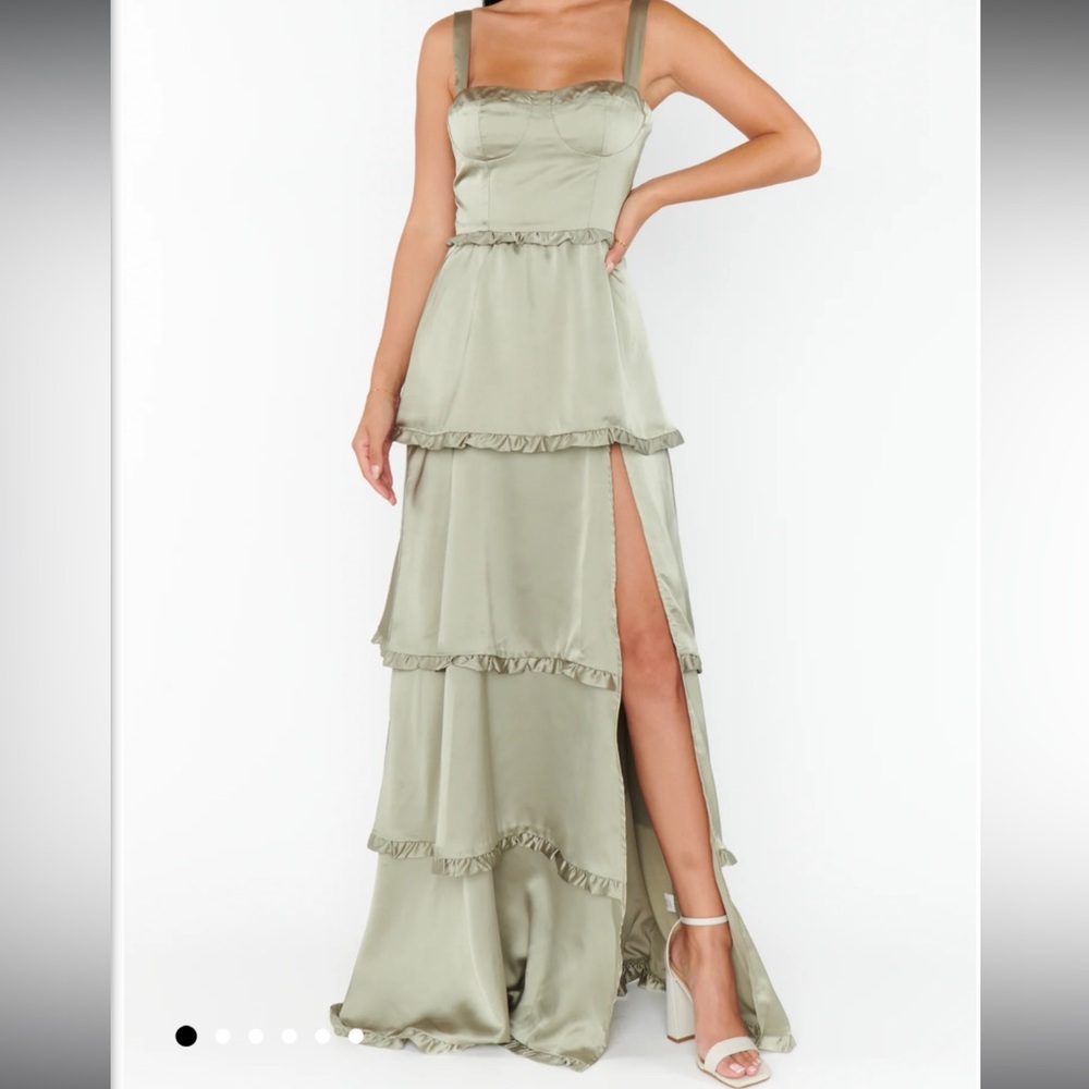 Show Me Your MuMu Lady Corset Dress in Moss Green Luxe Satin